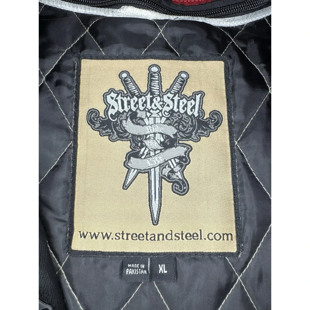 Street & Steel Black Padded Motorcycle Riding Jacket‎ Brotherhood Patch Sz XL